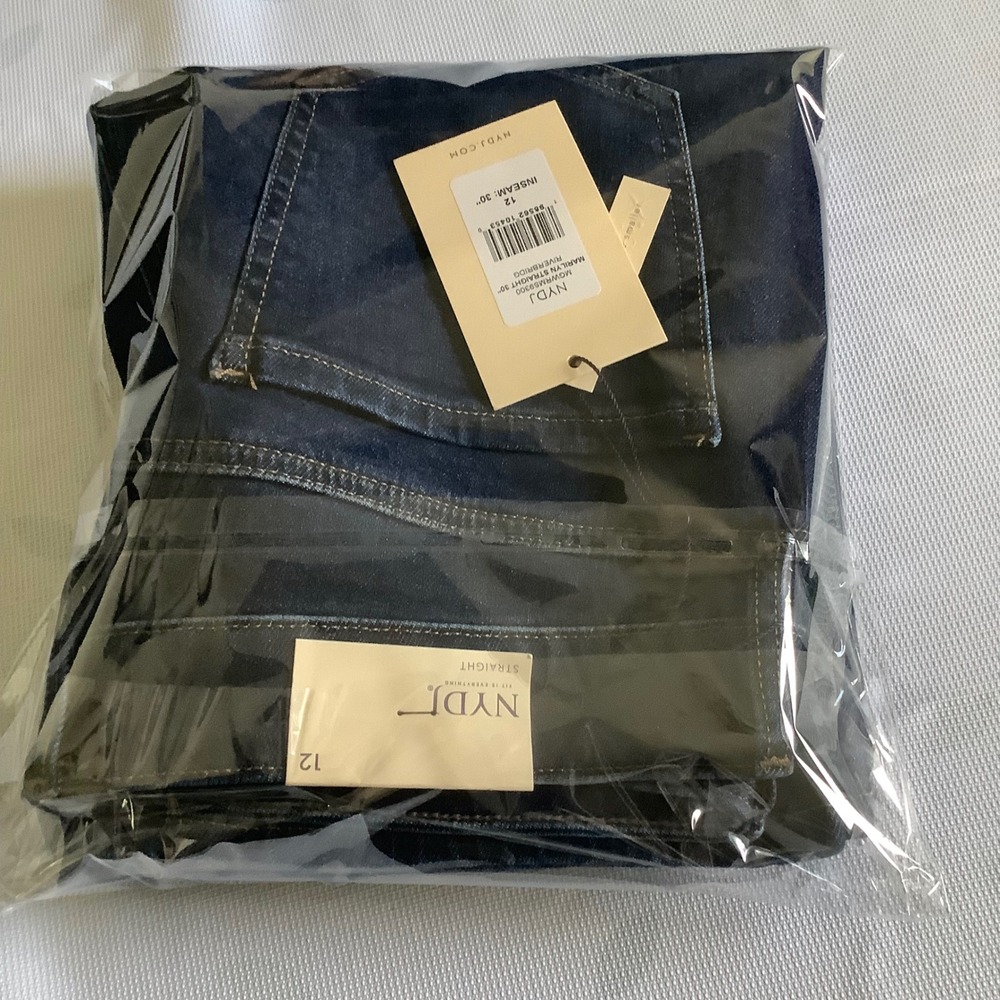 NYDJ Marilyn Straight Leg Jeans Riverbridge Dark Blue MGWRMS9300 Womens 12 30in - Picture 10 of 12